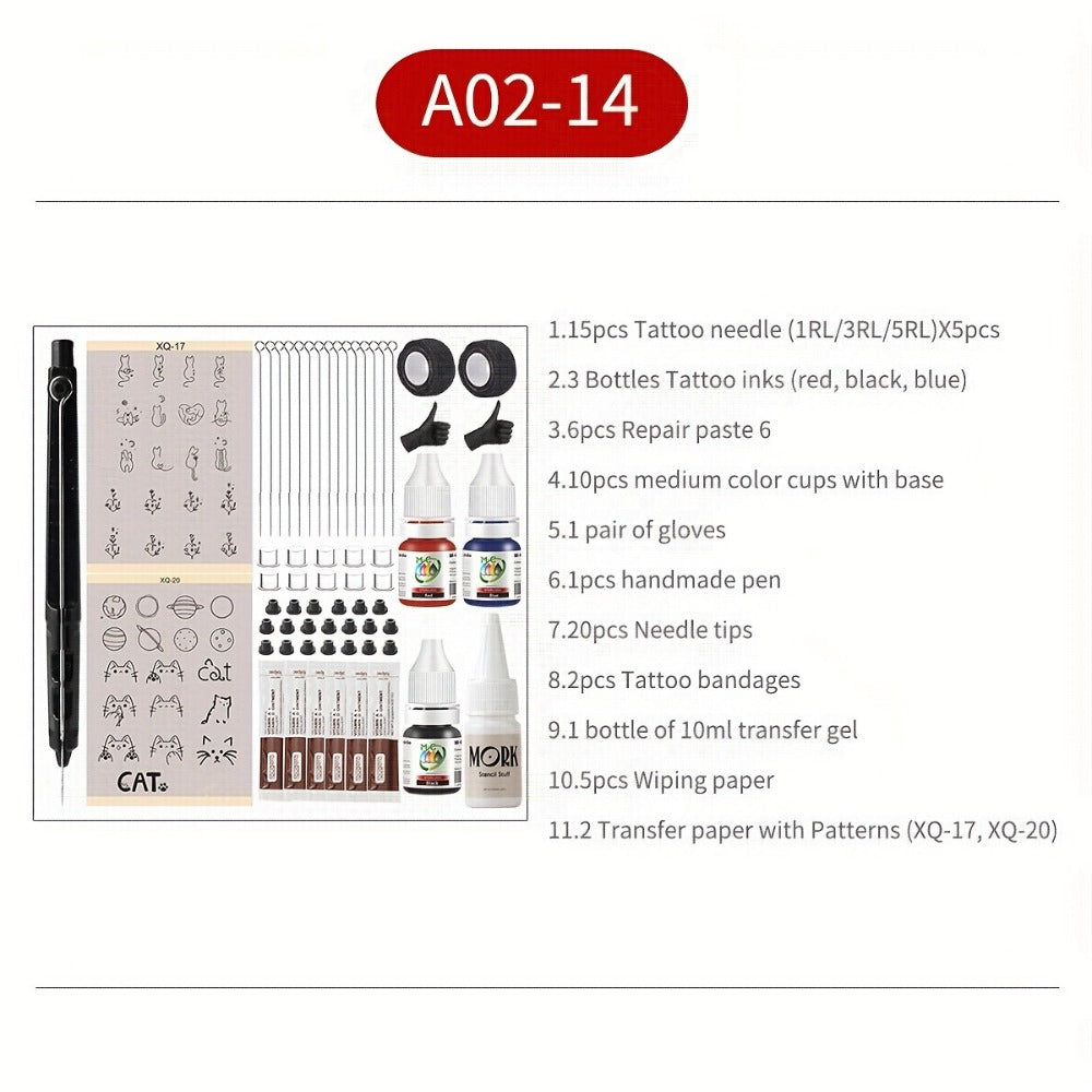Hand Poke Tattoo Kit Complete 3D Body Art Stick and Poke Pen Set with Ink Needles and Guide for Beginners to Experts Professional DIY Tattoo Supplies Safe Home Use