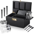 Bamboo Storage Box with Combination Lock Smell-Proof, Sliding Tray Detachable Compartments 3 Glass Jars Brushes Tubes, Wooden Stash Box Kit with Lock Elegant Gift Set for Essentials Organization