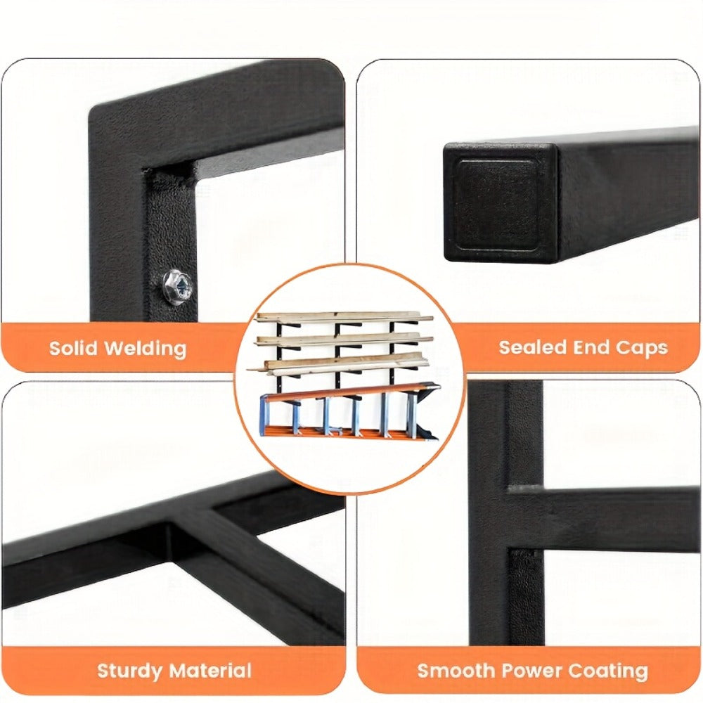 Lumber Storage Rack Wall Mount 4-Level ¨C 800 LBS Per Level Metal Wood Organizer Rack for Garage, Shed & Workshop | Heavy Duty Wall Mounted Wood Storage Rack for Lumber, Pipes & Long Materials | Black