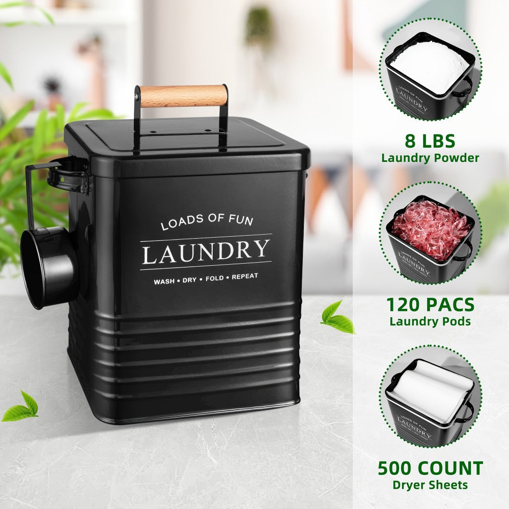Laundry Pod Container & Dryer Sheet Holder Set with Scoop ¨C Metal Farmhouse Laundry Room Organizer, Detergent Dispenser & Soap Storage
