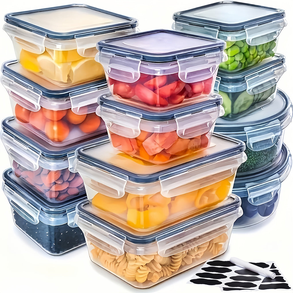 Food Storage Containers with Lids Airtight Plastic Meal Prep Containers Stackable Leak Proof BPA Free for Pantry Kitchen Refrigerator Freezer with Labels