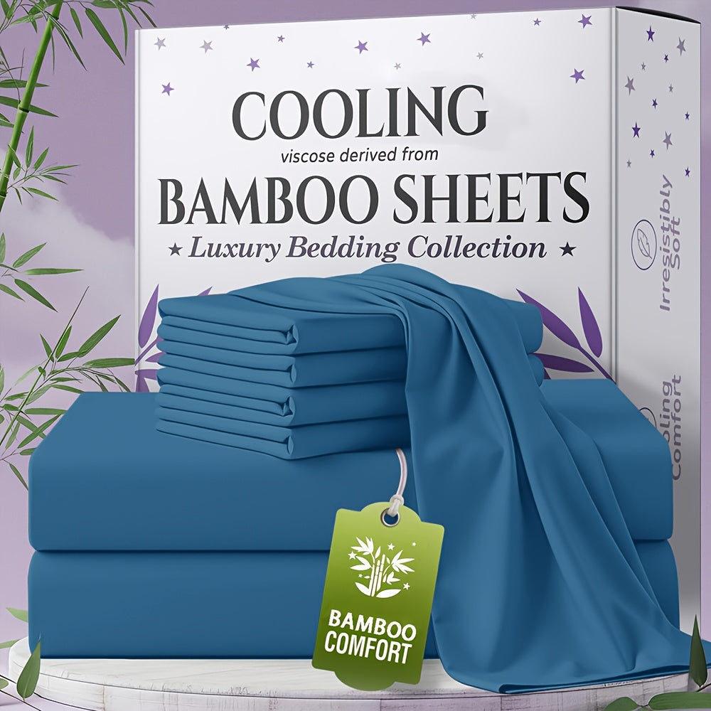 Bamboo Bed Sheet Set 4-6 Piece Extra Deep Pocket Breathable Cooling Soft Wrinkle-Free Hotel Luxury Pillowcase Set Twin Full Queen King 15 Colors