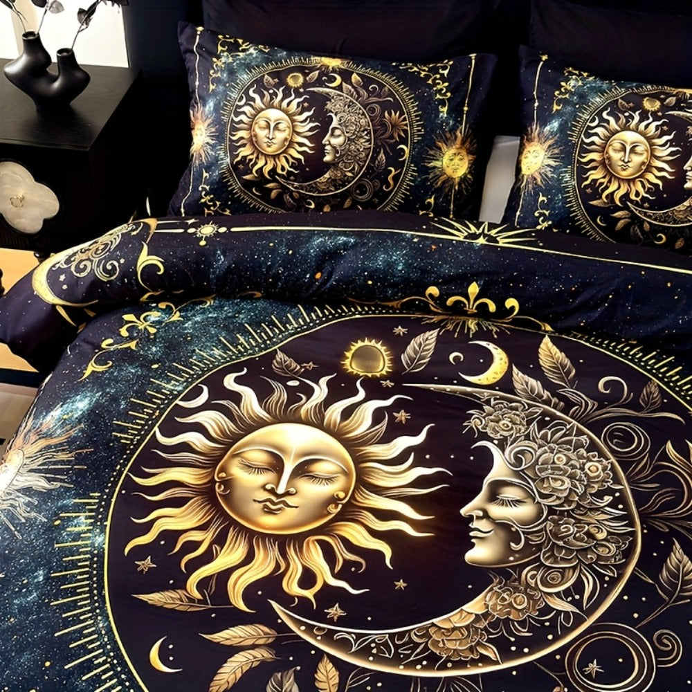Sun Moon Planet Duvet Cover Set 3pcs Colorful Celestial Print Soft Breathable Bedding with Pillowcases Twin Full Queen King