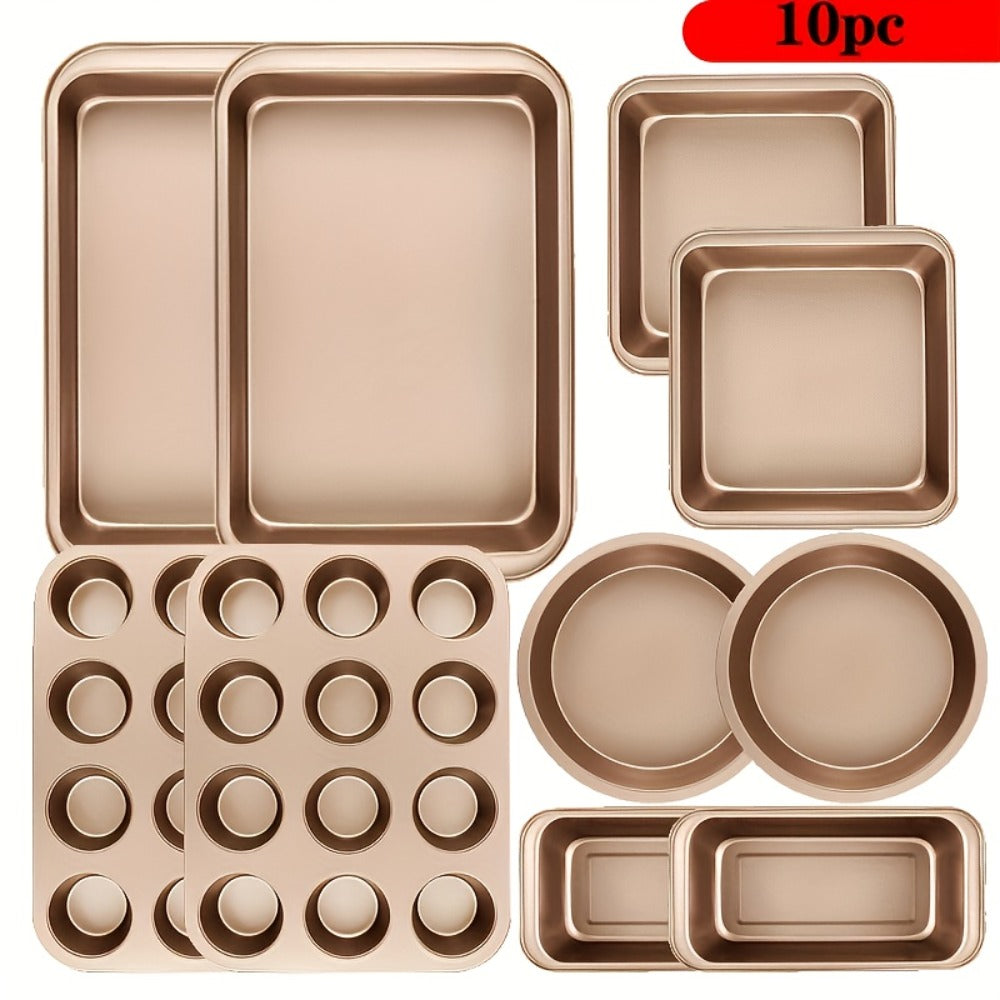 Nonstick Bakeware Set 5 6 or 10pcs with Cooling Rack Round Cake Pan Square Cake Pan Bread Pan Muffin Pan Roasting Pan Dishwasher Safe Oven Safe Easy to Clean
