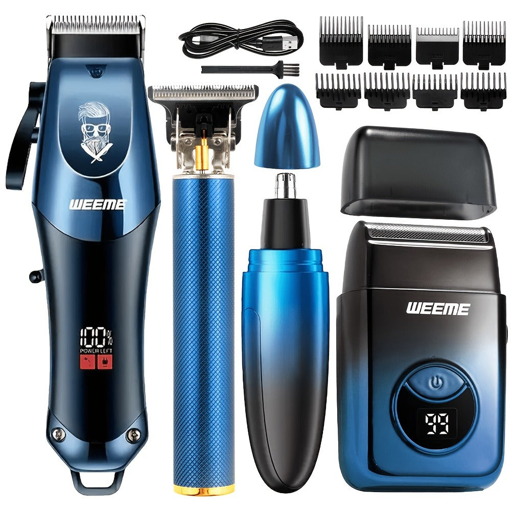 Electric Shaver Grooming Set for Men Hair Clipper Nose Trimmer Razor DIY Barber Kit USB Rechargeable 2 4 Piece Set Gift for Husband Dad Blue Gold White Green