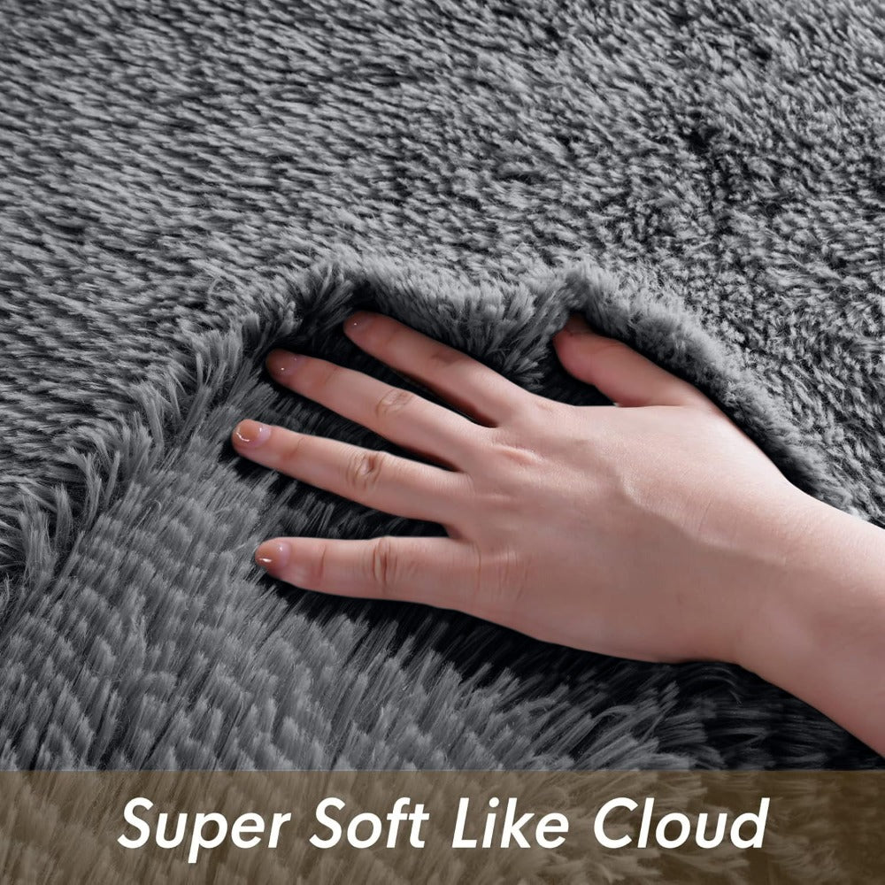 Shaggy Area Rug 4x6 - Soft Plush Non-Slip Indoor Carpet for Living Room Bedroom, Machine Washable Floor Mat in Navy White Beige Black Grey