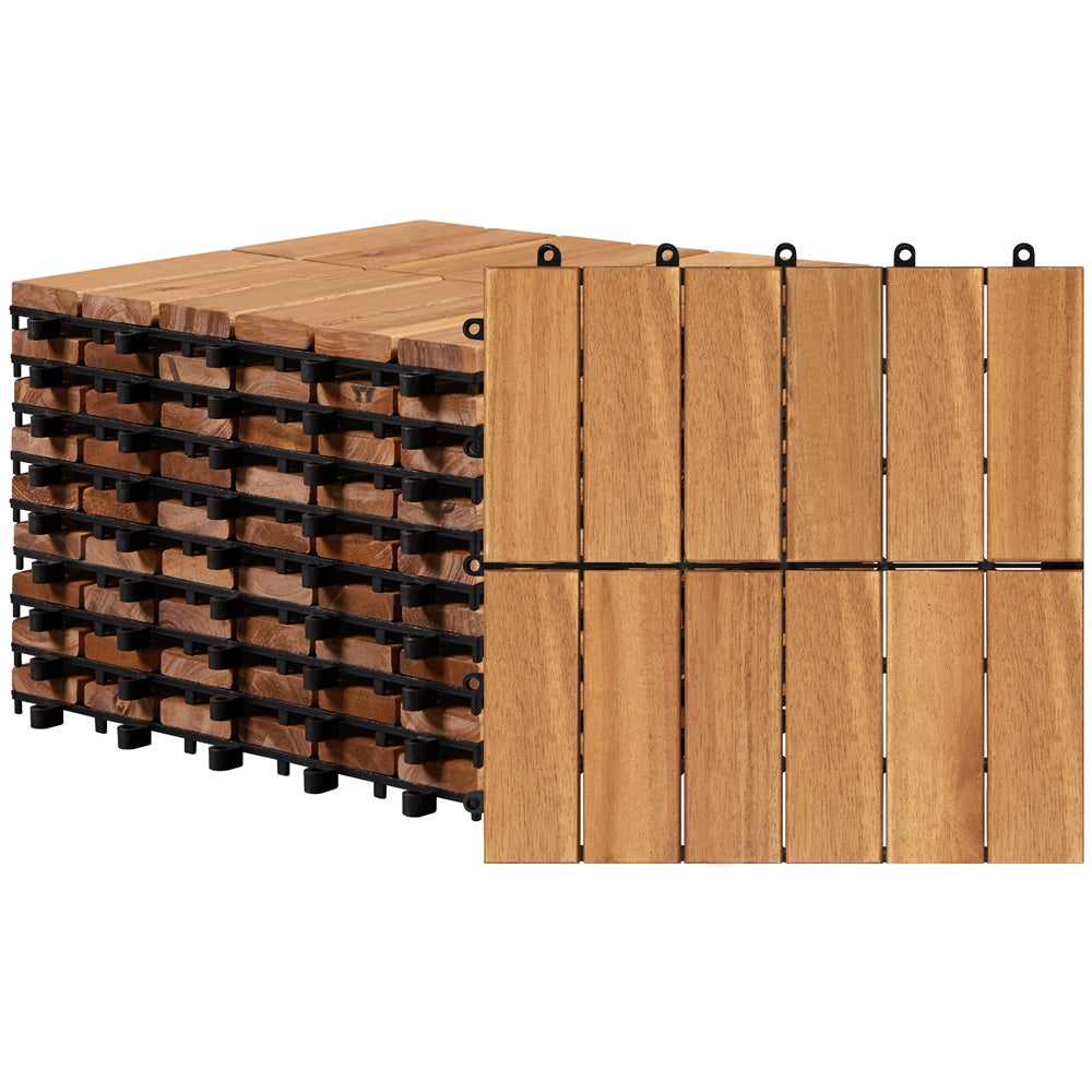 Acacia Wood Deck Tiles Interlocking Outdoor Flooring, Water-Resistant Non-Slip Patio Tiles, Easy Snap DIY Installation for Deck, Garden, Poolside, Balcony ¨C 10pcs & 27pcs Sets Available