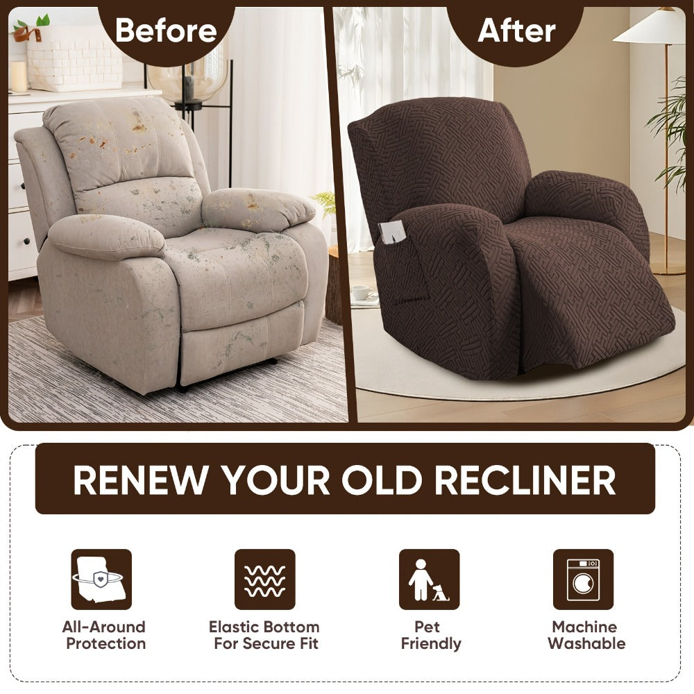 Stretch Recliner Slipcover with Pocket | All-Season 95% Polyester Spandex, All-in-One Recliner Chair Cover, Removable Washable Soft, Living Room Home Decor, 9 Colors