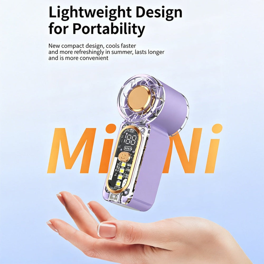 Mini Handheld Pocket Fan 2 Pack 22000RPM Brushless Motor 100 Speed Digital Display Type-C Fast Charge LED SOS Mode Quiet for Outdoor Camping Travel Office Orange Purple Blue