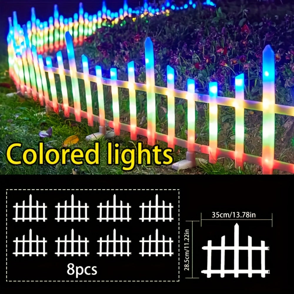Solar Fence Lights Outdoor 8-Pack with Remote Control - Waterproof LED White Picket Fence Border Lights Solar Powered, Colorful & Warm Light Options for Garden Yard Tree Pet Barrier Christmas Decoration