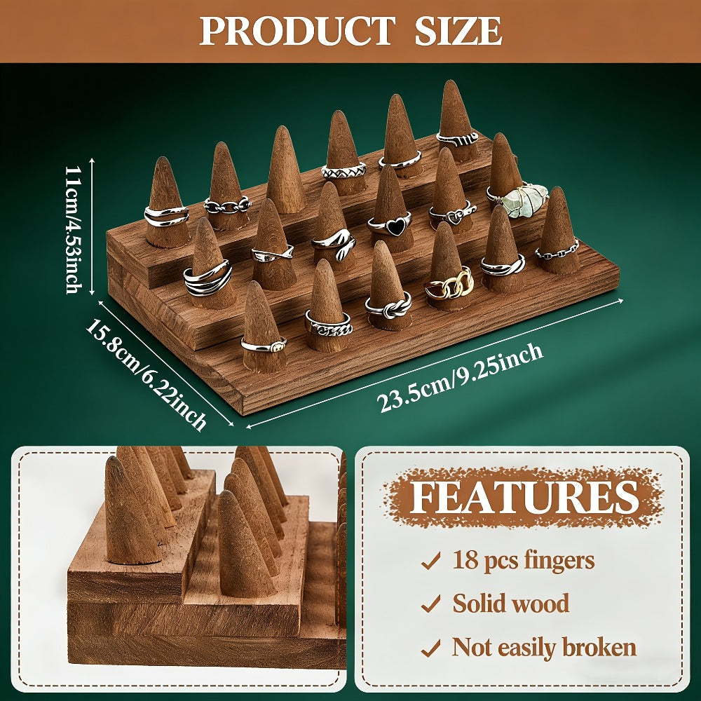 Solid Wood Ring Display Stand ¨C 2-Tier 12-Ring & 3-Tier 18-Ring Jewelry Tower Holder for Rings, Earrings & Accessories, Countertop Organizer for Bedroom Dresser, Vanity & Jewelry Store Display