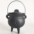 Cast Iron Cauldron with Lid & Handle ¨C Witchcraft Incense Burner, Spell Ritual Pot, Halloween Decor, Pentagram & Triple Moon Styles, Pagan Altar Cauldron