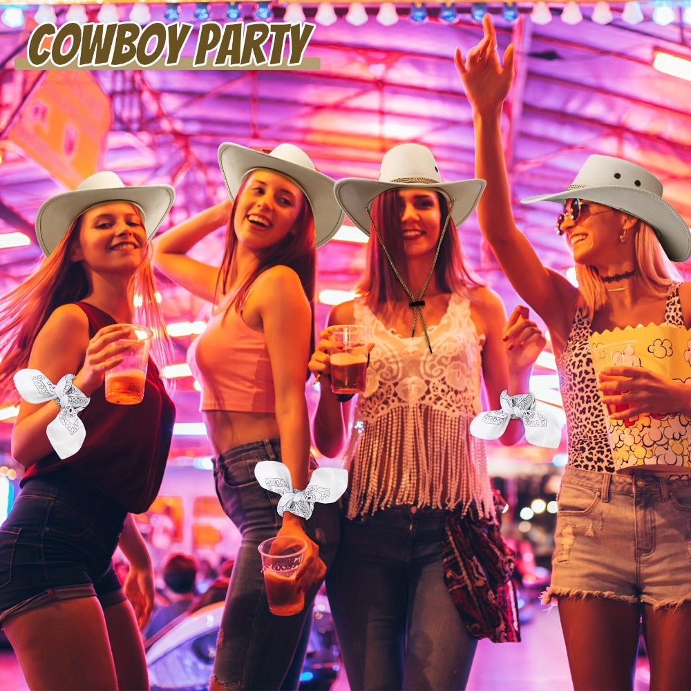 Cowboy Hat and Bandana Set 10-Pack | Bulk Cowgirl Western Hats with Polyester Bandanas for Adults Costume Party Halloween Birthday Rodeo Country Theme Events