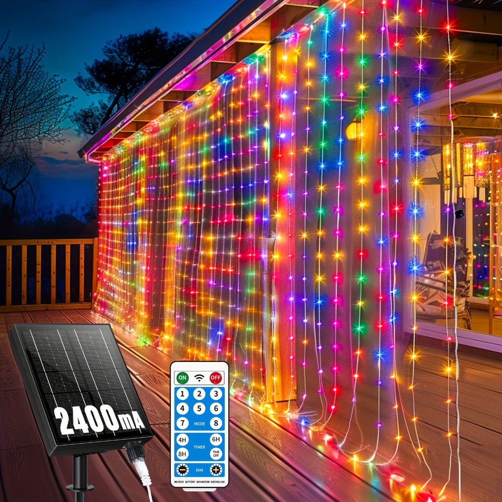 Solar String Lights Outdoor 300 LED Waterfall Fairy Lights, USB Rechargeable with Remote Control, Twinkling Warm White Color White, for Patio Gazebo Garden Backyard Tree Wedding Party Decoration