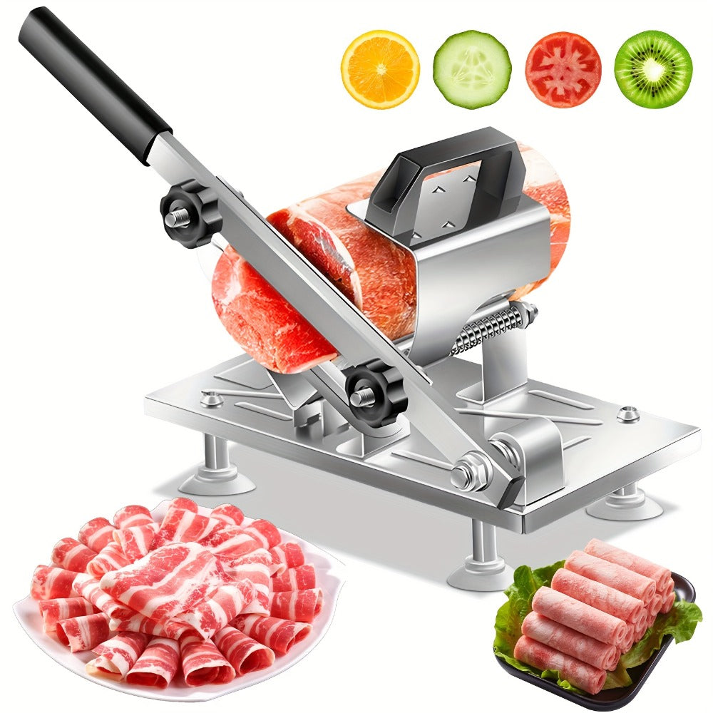 Manual Meat Slicer ¨C Stainless Steel Food Slicer with Adjustable Thickness, Sharp 430 Steel Blade for Slicing Frozen Meat, Vegetables & Fruits, Durable, Easy to Clean, Home Kitchen Cutter