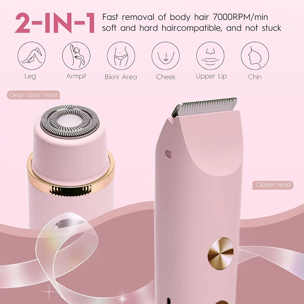 Women's Hair Trimmer 2-in-1 Bikini Trimmer & Electric Shaver - USB Rechargeable Dual Head Design, Ergonomic Handle, Portable Hair Removal Device for Bikini Line Body Face, Holiday Gift for Women