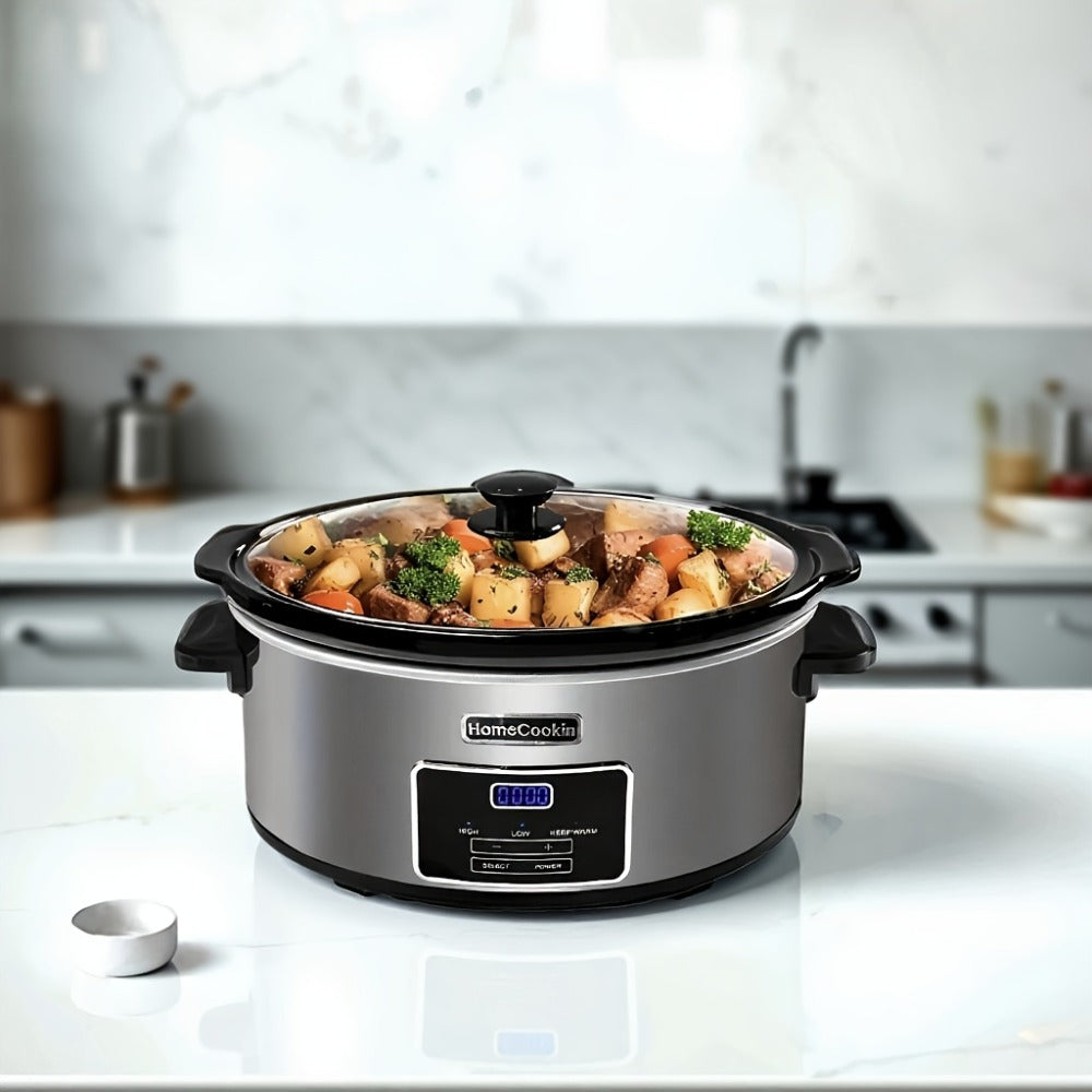 Digital Slow Cooker 6 & 7 Quart Programmable with Non-stick Ceramic Bowl, Countdown Timer & Keep Warm ¨C Oval Glass Lid Crock Pot for Family Meals Soups Stews Holiday Cooking