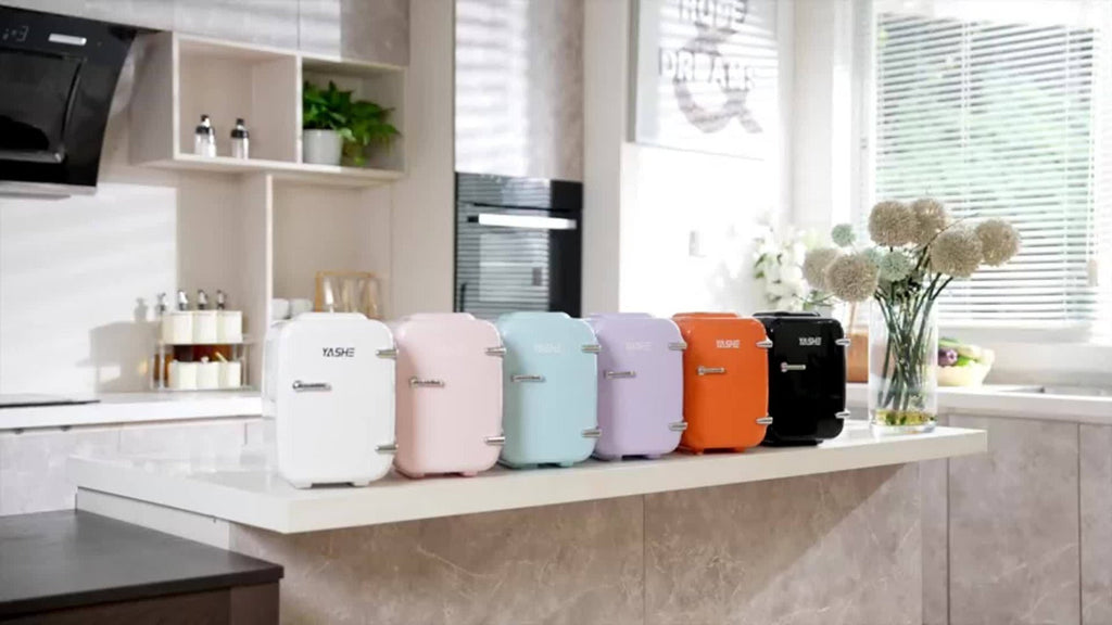 Mini Fridge 4 Liter 6 Cans - Thermoelectric Cooler and Warmer, 110V AC & 12V DC Portable Small Refrigerator for Bedroom, Office, Dorm, Car & Camping, Quiet 25dB Personal Mini Fridge 6 Colors
