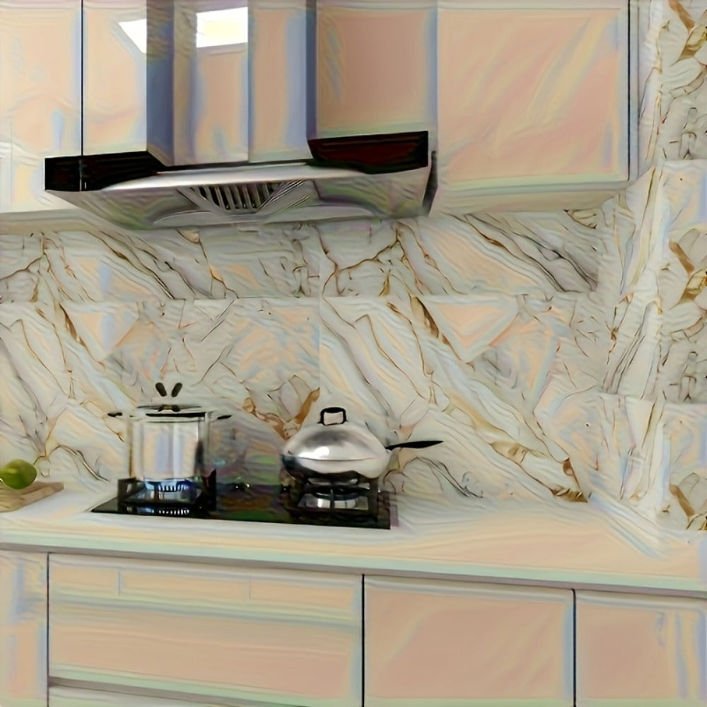 Peel and Stick Marble Tile Stickers ¨C Self Adhesive Foam Wall Tiles for Bathroom Kitchen Office Bohemian Home Decor (50/100pcs, White/Gray/Black/Blue Gold)