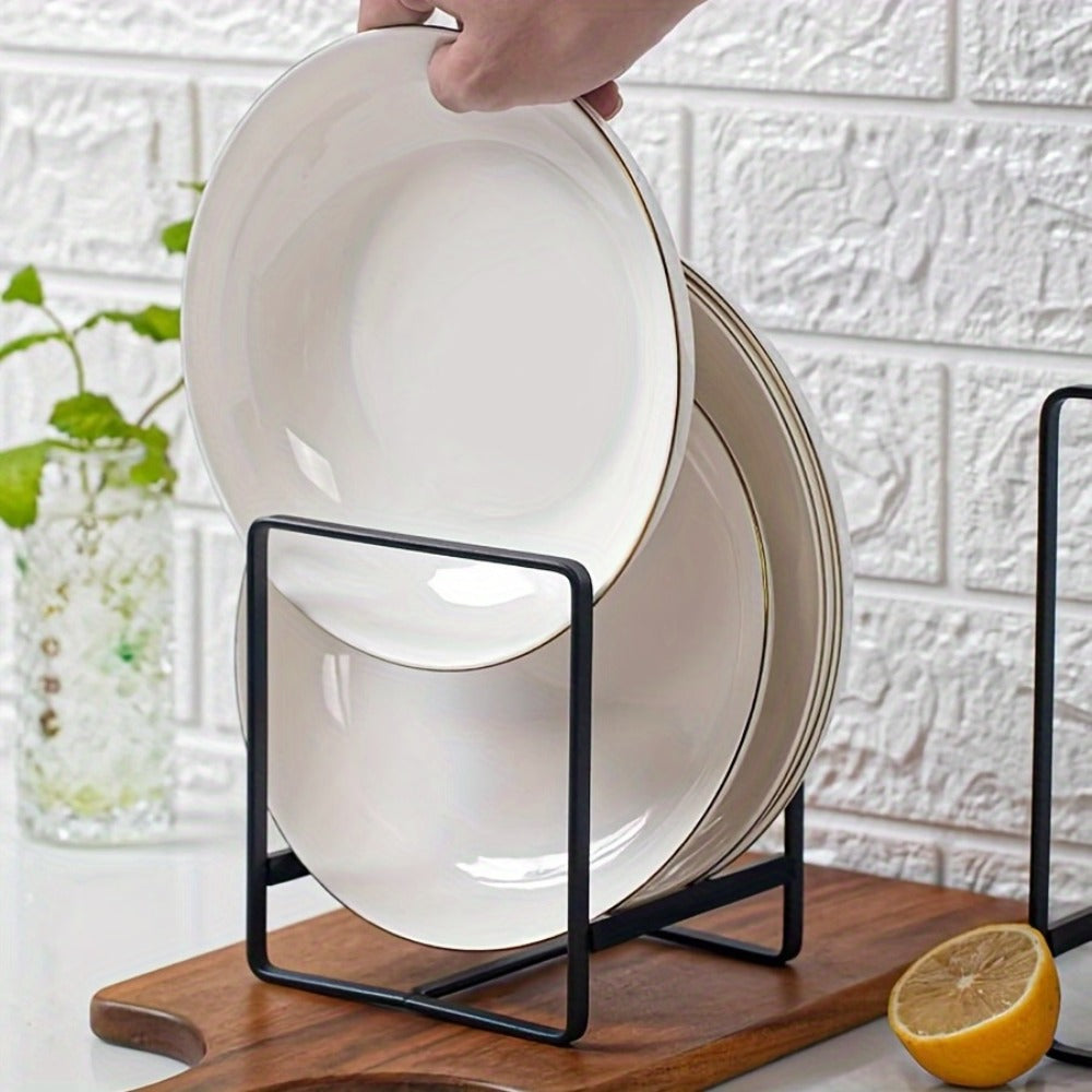 Dish Rack Cabinet Organizer 4pcs Stainless Steel - Space Saving Plate Rack Bowl Holder Dish Storage for Kitchen Cabinet Counter Drying Rack Set (Black)