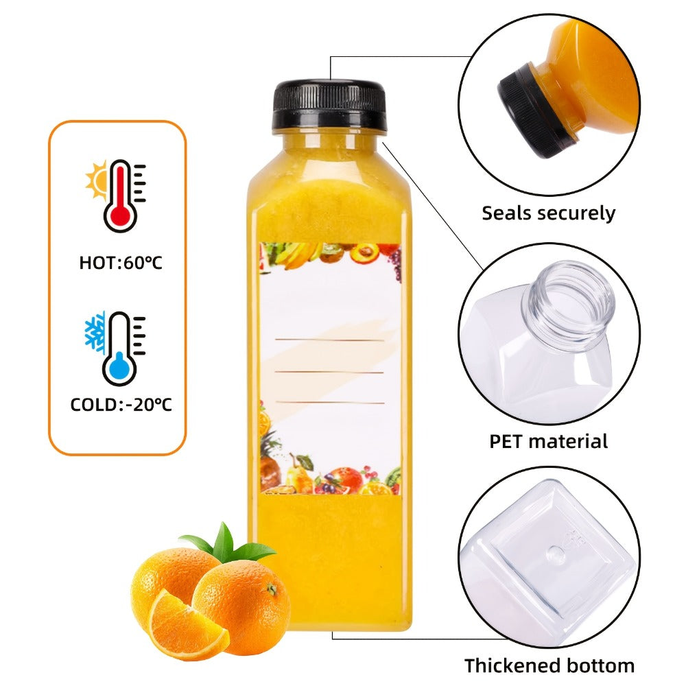 Plastic Juice Bottles with Caps 128pcs Bulk - Clear Reusable Beverage Bottles with Lids for Juice Smoothies Party Gatherings Outdoor Events Includes Funnel & Brush