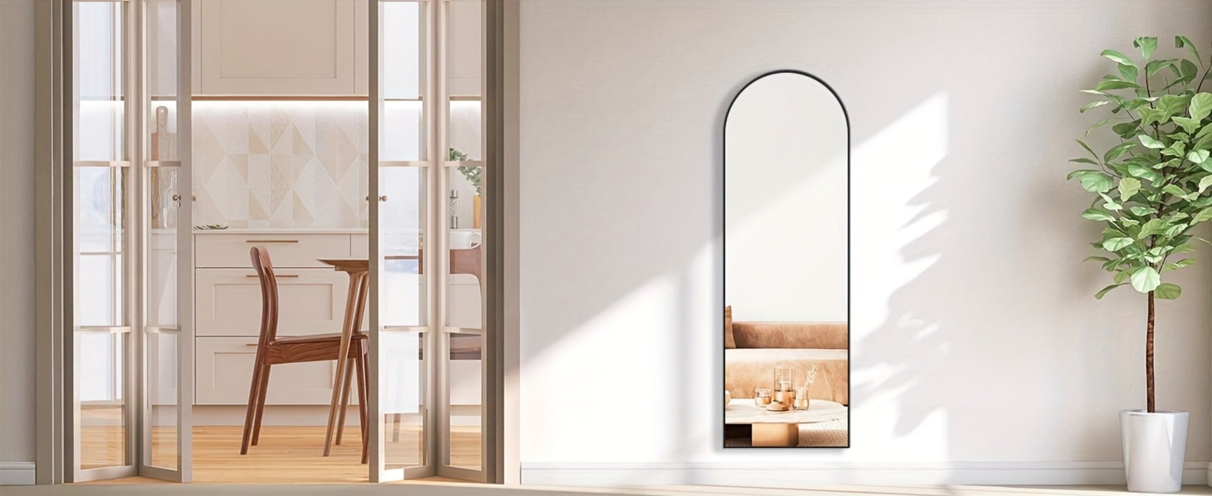 Full Length Mirror Floor Standing with LED Light - Arched & Rect Aluminum Frame Dressing Mirror for Bedroom Living Room, Black/Golden/White