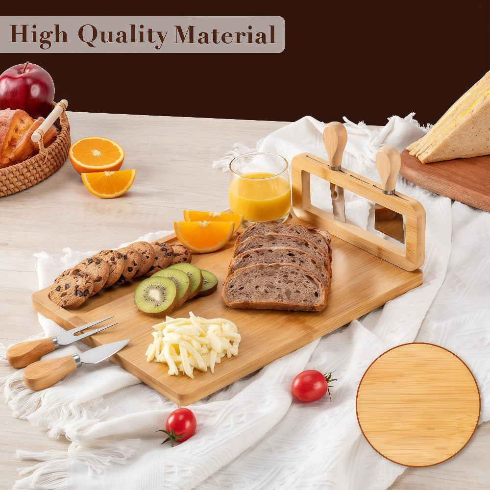 Charcuterie Board Set with Knives Large Bamboo Cheese Board Meat Platter Appetizer Tray with 4 Stainless Steel Knives Perfect for Party Wedding Christmas Birthday Gift