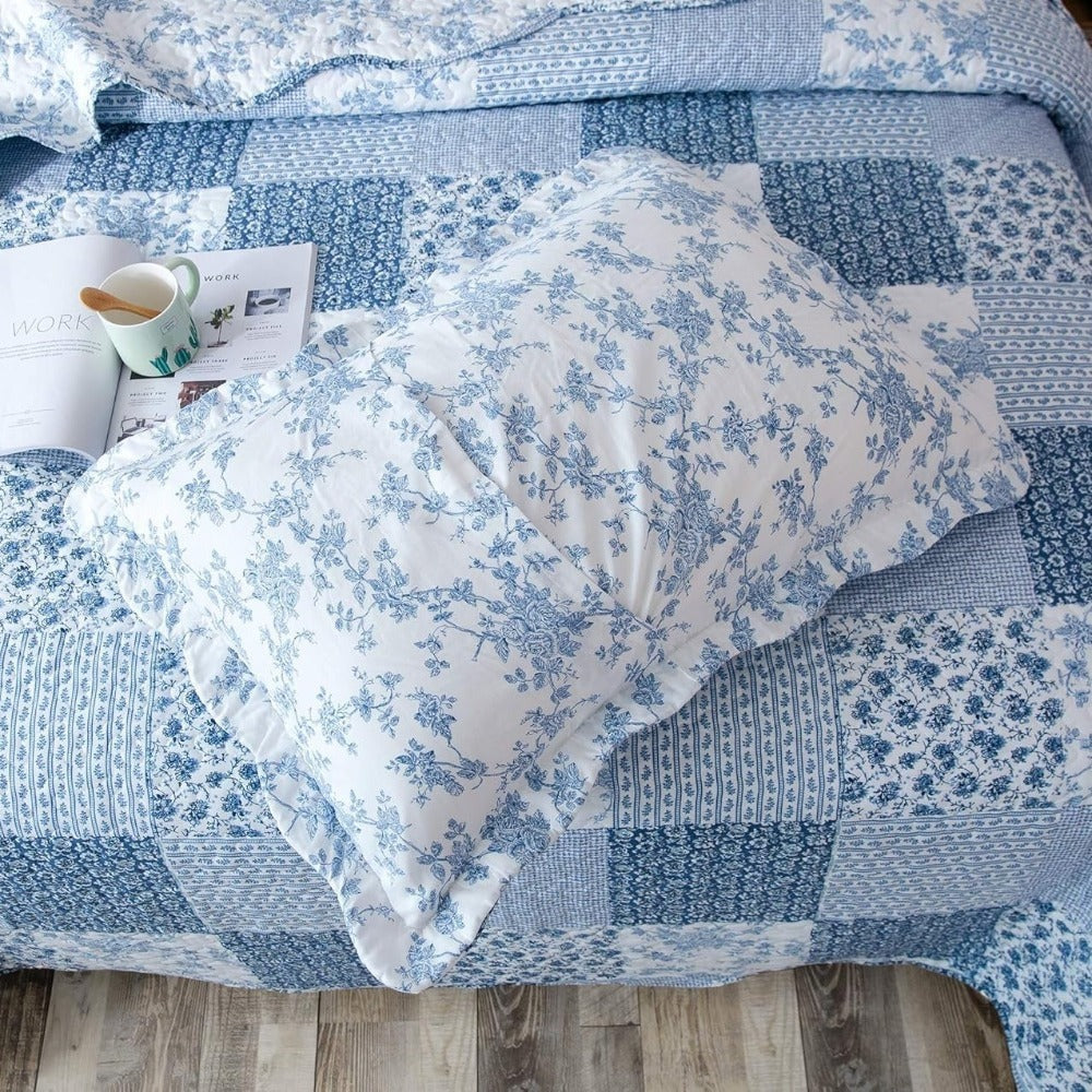 Floral Quilt Set Lightweight Bedspread Coverlet 2 or 3-Piece, All Season Hypoallergenic Breathable Paisley Patchwork Print Quilt for Bedroom Guest Room Dorm RV Cabin, Twin Queen King, Shabby Chic