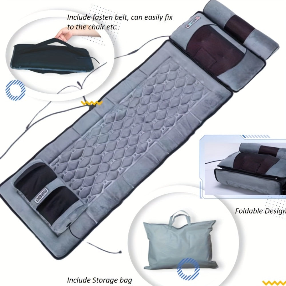 Full Body Shiatsu Massage Mattress ¨C 10-Zone Vibration with Neck Kneading & Hot Compress, 12V Safety Voltage Massage Mat for Back Neck & Waist Relief, Home Relaxation Gift for Men Women