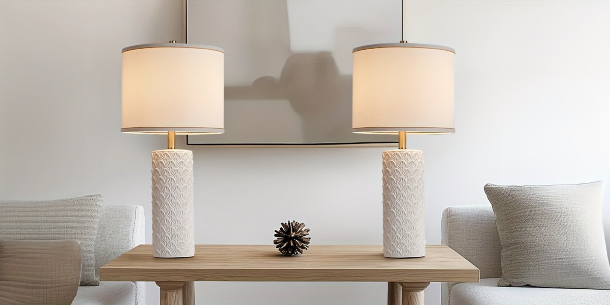Ceramic Table Lamp ¨C Modern Farmhouse Bedside Lamp with Drum Shade, 3 Color Temperature, Knob Switch, 9W LED Bulb Included, Rustic Nightstand Desk Light for Bedroom Living Room Office Dorm (Multiple Colors)