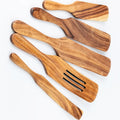Wooden Kitchen Utensils Set 5pcs - Teak Spurtles Spatulas Spoons for Nonstick Cookware, Heat Resistant Non-Scratch Wood Cooking Tools
