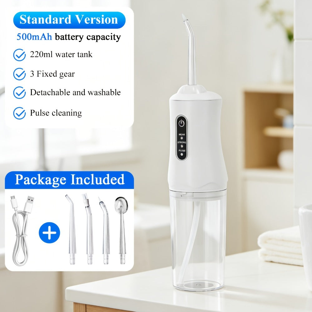 Water Flosser Cordless Oral Irrigator - Rechargeable Electric Dental Cleaner with 6 Interchangeable Nozzles, Adjustable Pressure Control, Plaque & Tartar Removal, USB Powered, Portable for Home & Travel Use