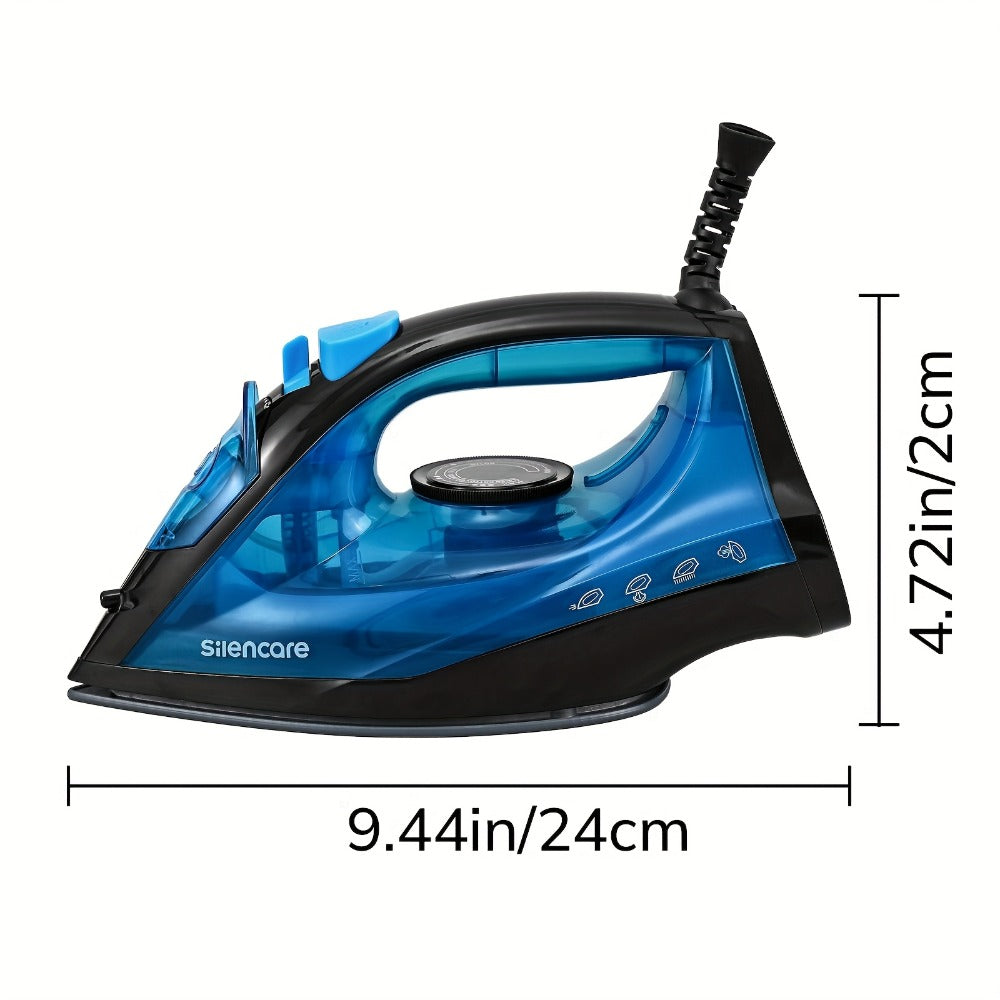 Steam Iron Non-Stick Bottom Plate High Pressure Anti-Calc Safety Protection Adjustable Temperature Steam Settings Dry Wet Clothes Fast Heating Travel Essential Blue