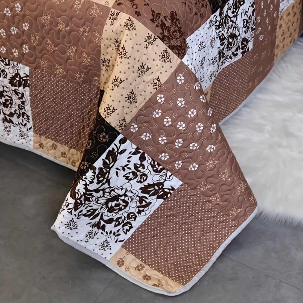 Patchwork Quilted Bedspread Set 3 Piece - 1 Quilt & 2 Pillow Shams Machine Washable All-Season Soft Breathable 100% Polyester Bedding Set for Bedroom Dorm, Twin Full Queen King