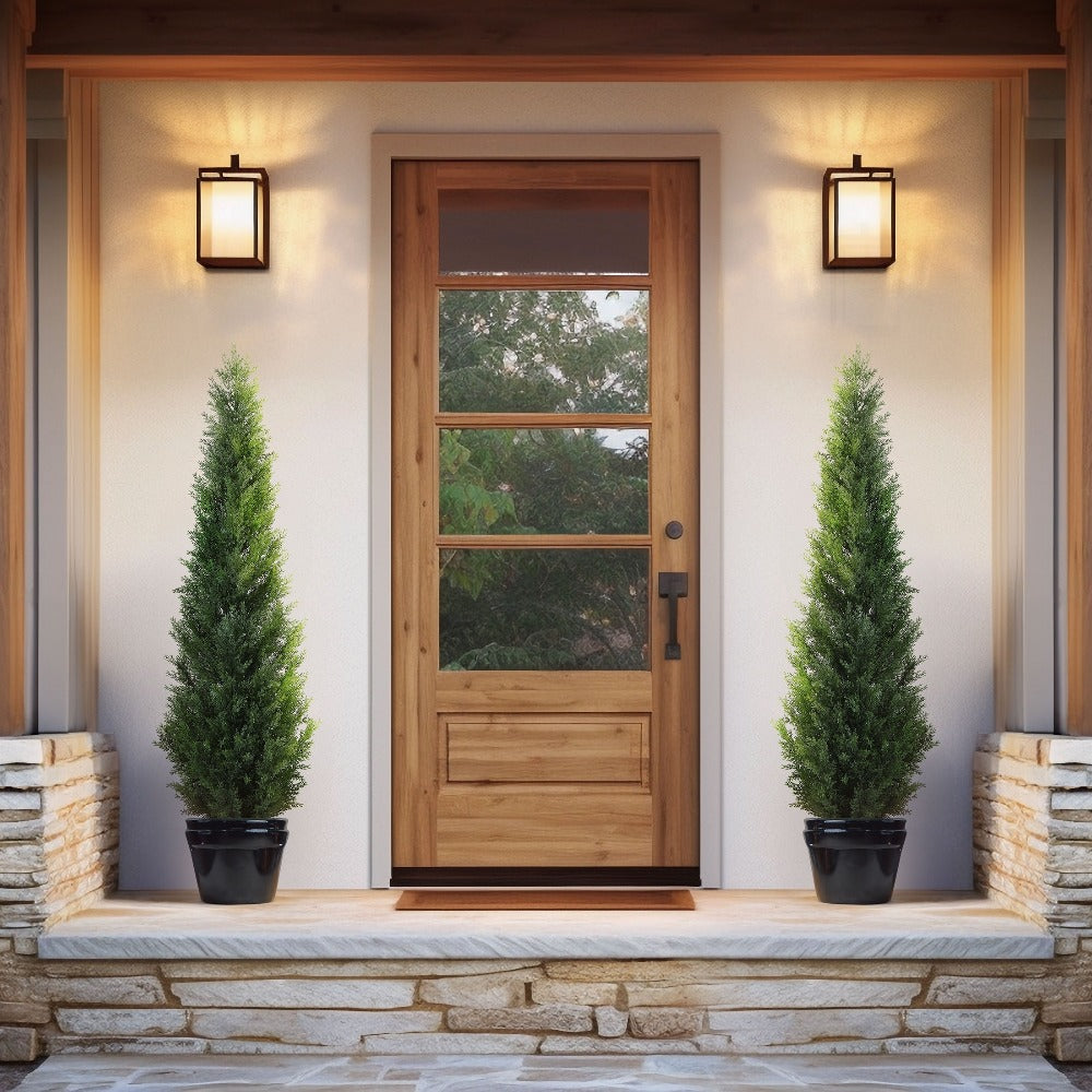 Artificial Topiary Cedar Tree Outdoor Indoor UV Resistant Fake Potted Plant Faux Pine Shrub Front Porch Patio Home Office Decor 3ft 4ft 5ft 1pc 2pcs