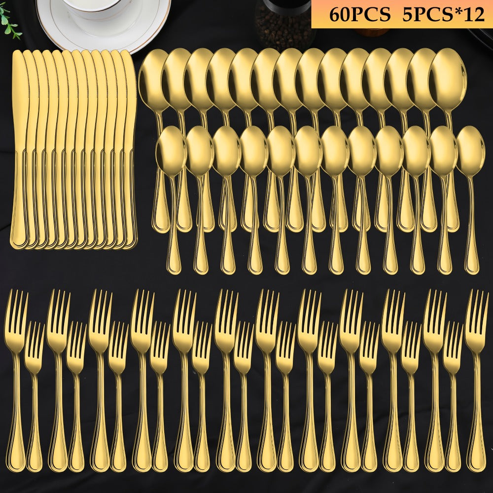 84-Piece Golden Cutlery Set Service for 12 | Knife Fork Spoon Set for Family Gatherings Camping BBQ Kitchen Utensils