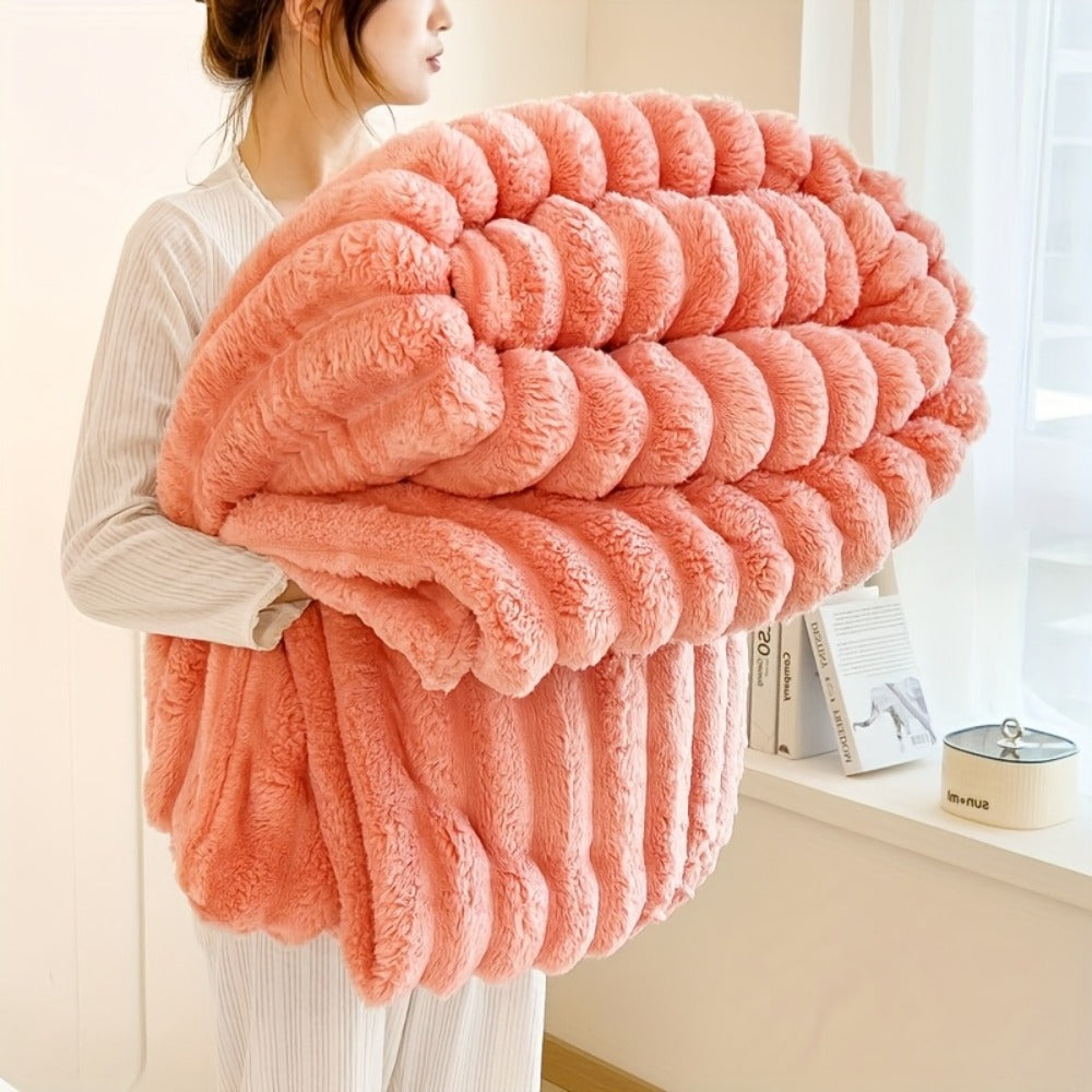 Reversible Faux Rabbit Hair Blanket ¨C Thickened Soft Thermal Throw for Bed, Nap, Office & Camping, All Season, 4 Colors, 5 Sizes