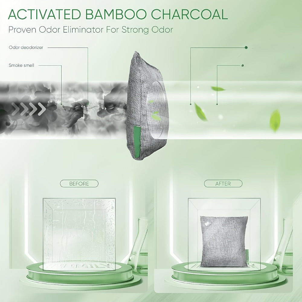 Bamboo Charcoal Air Purifying Bags Odor Absorber Eliminator for Home Car Closet Pet Smoke Room Deodorizer Activated Charcoal Bags Unscented 6 Grids 10 Packs