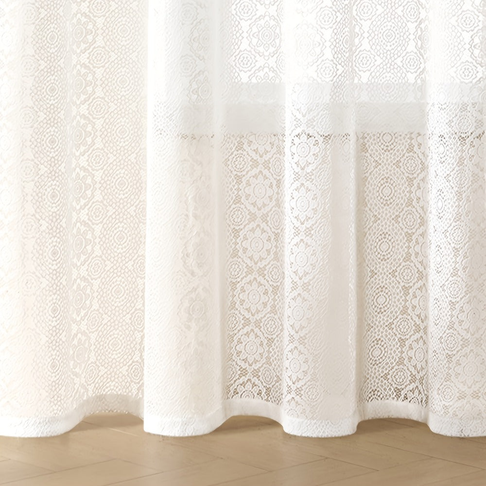 Sheer Chiffon Curtain French Retro Lace Embroidered White Voile Rod Pocket Panel | Living Room Bedroom Room Divider | Boho Cottagecore Romantic Window Drape 145x114 145x183 145x244cm