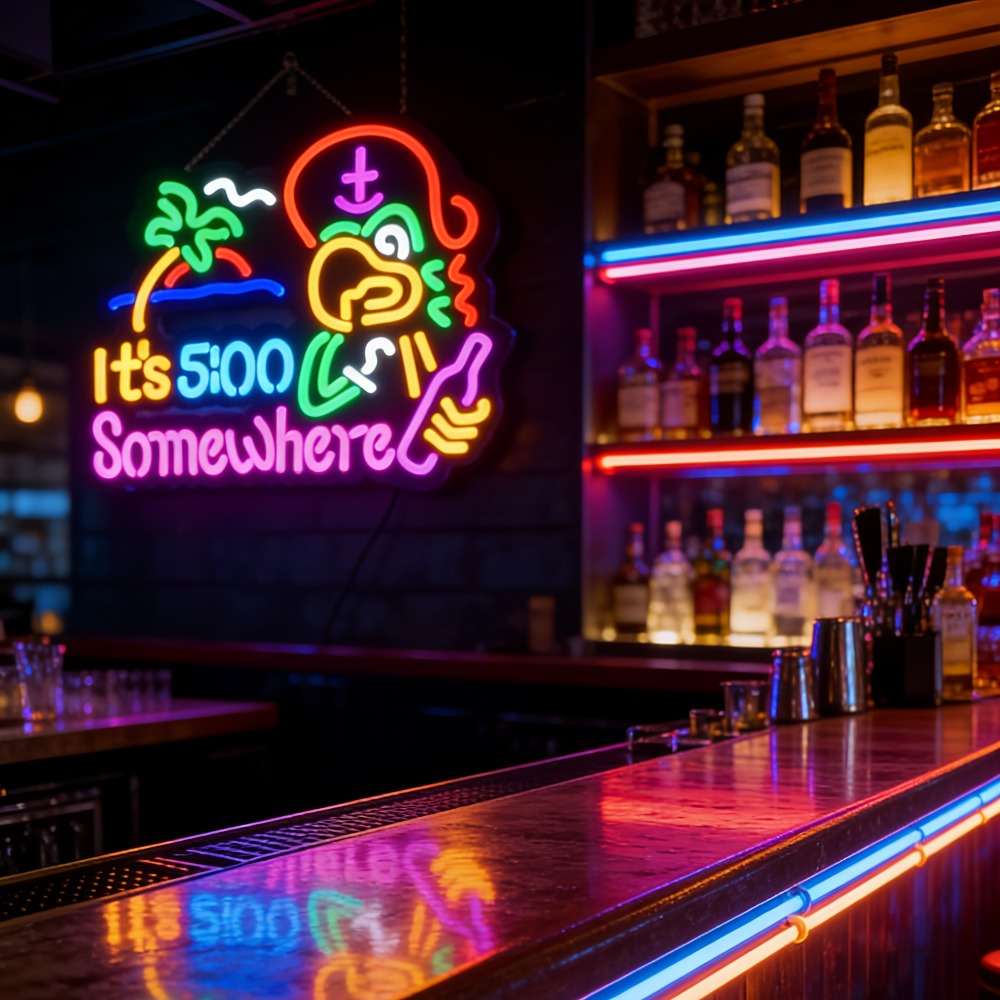 Neon Light Sign Beer O'Clock It's 5 O'Clock Somewhere Bar Sign LED Wall Decor for Man Cave Home Bar Pub Game Room Party Birthday Bedroom Window Decoration Gift
