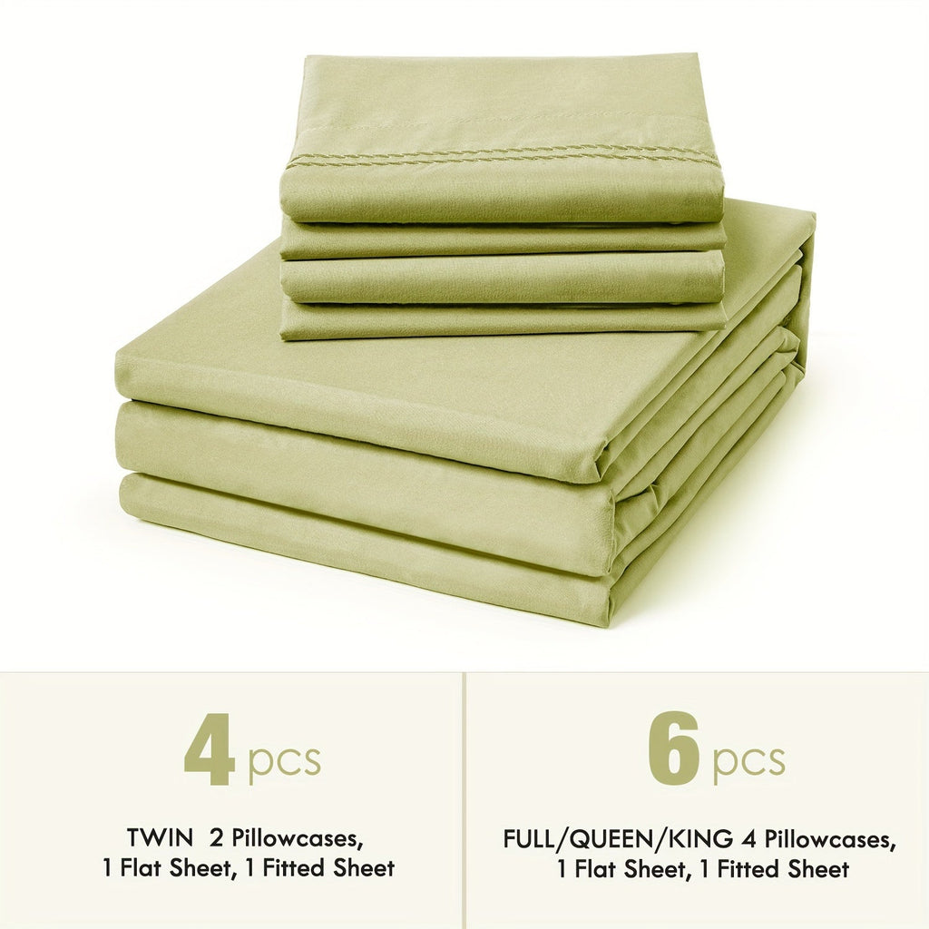 Bed Sheet Set Deep Pocket Soft Microfiber - Fitted Sheet Flat Sheet & Pillowcases Twin Full Queen King - Cooling Breathable Fade Resistant Sheets for Daily Use Dorms Guest Rooms