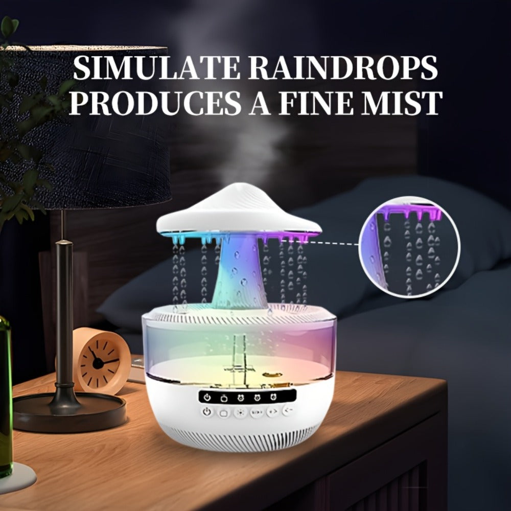Cool Mist Humidifier with 7-Color Night Light Raindrop Music Design Dual Mist Output 26dB Ultra-Quiet 24H Operation Visible Water Level for Bedroom Living Room Office Gift