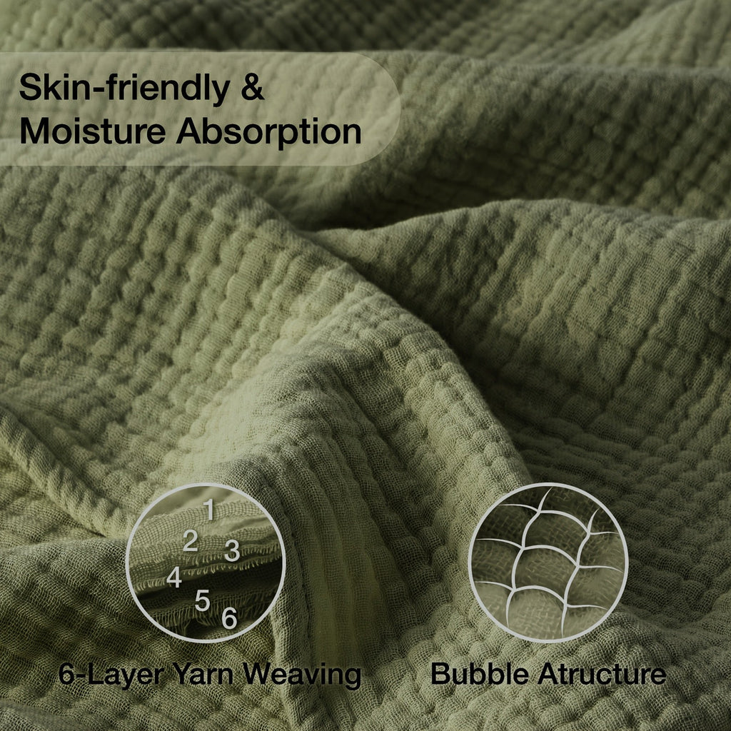 Muslin Blanket 100% Cotton 6-Layer ¨C Breathable Soft Gauze Throw for Couch & Bed, All Season, Machine Washable, 13 Colors, 5 Sizes