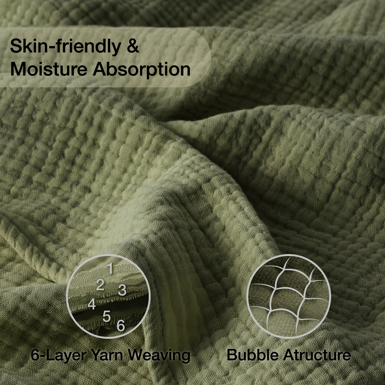 Muslin Blanket 100% Cotton 6-Layer ¨C Breathable Soft Gauze Throw for Couch & Bed, All Season, Machine Washable, 13 Colors, 5 Sizes