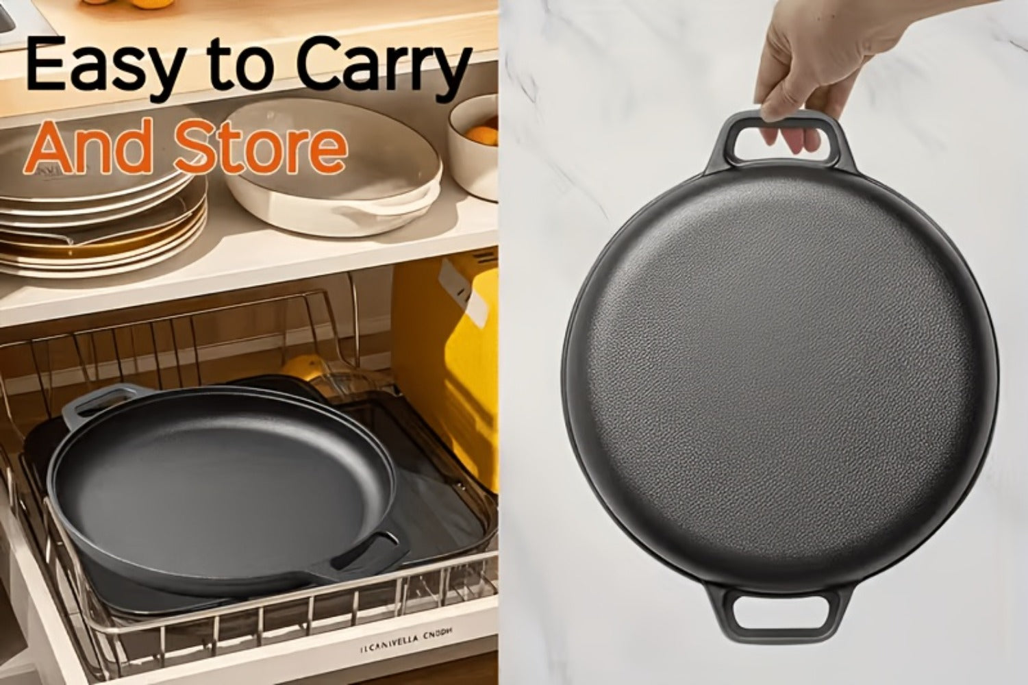 Cast Iron Skillet 11 Inch Pre-Seasoned Round Grill Pan with Dual Loop Handles ¨C Even Heating for Oven, Stovetop, Campfire & Grill | Heavy-Duty Kitchen Cookware for Pizza, Steak & More