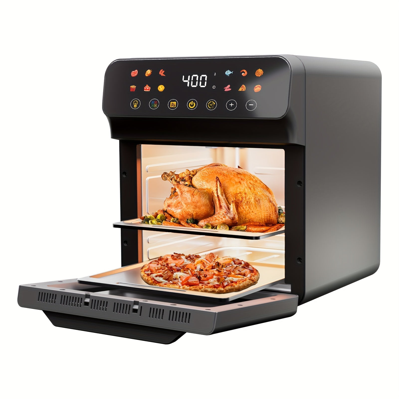Air Fryer Toaster Oven Combo Extra Large ¨C 12-Quart Countertop Convection Oven with Digital Touchscreen, 12 Preset Functions, Baking, Roasting & Reheating, Family-Sized Meals, Black