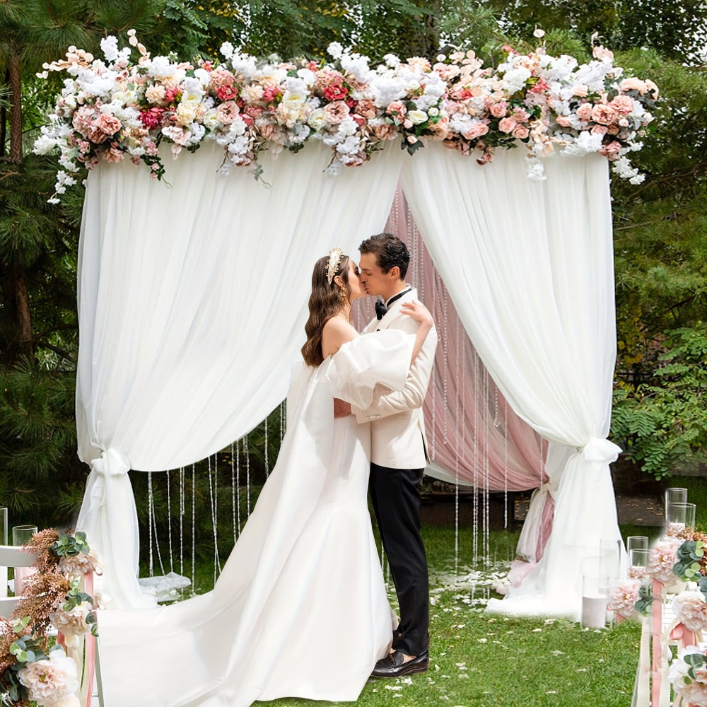 Backdrop Stand Heavy Duty Golden Adjustable Pipe Drape Kit Square Metal Arch Party Frame for Wedding Birthday Banquet Photo Booth