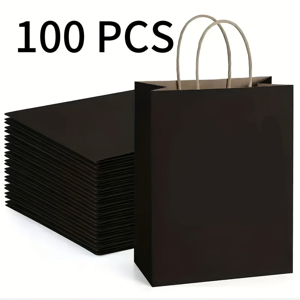 Paper Bags with Handles Bulk - Kraft Paper Gift Bags 25/75/100/300 Pcs, Black White Brown Reusable Shopping Bags for Small Business Retail, Birthday Party, Graduation, Easter Gift Wrapping Packaging