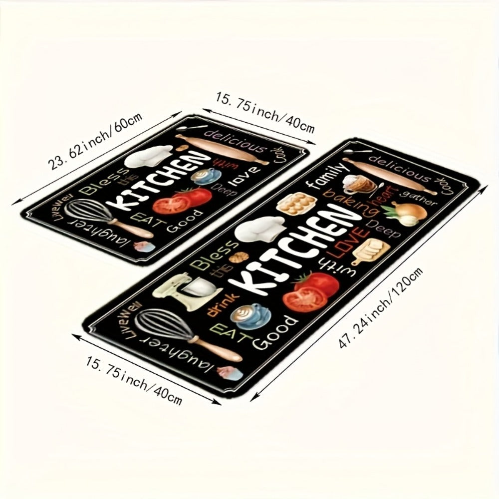 Diatomaceous Earth Kitchen Mat Set 2pcs - Non-Slip Soft Floor Mats for Kitchen Bathroom Bedroom Hallway, Dark Gray, Machine Washable
