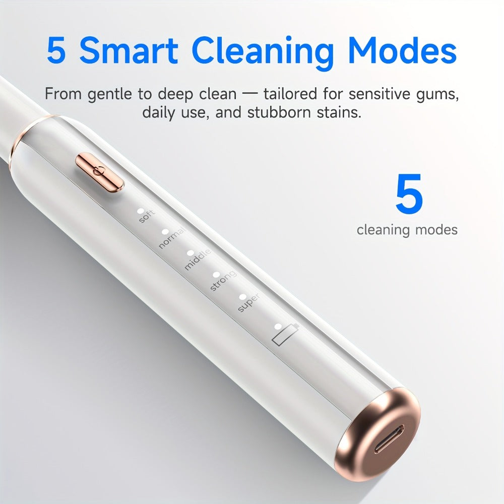Electric Tooth Cleaner Tartar Remover Rechargeable - 5 Speed Modes, LED Light, USB Charging, 2 Replaceable Brush Heads, Dental Plaque Scraper for Teeth Whitening, Stain & Tartar Removal, Dental Mirror